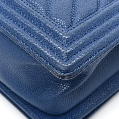 Chanel Caviar Chevron Quilted Medium Boy Flap Navy 14 of 14