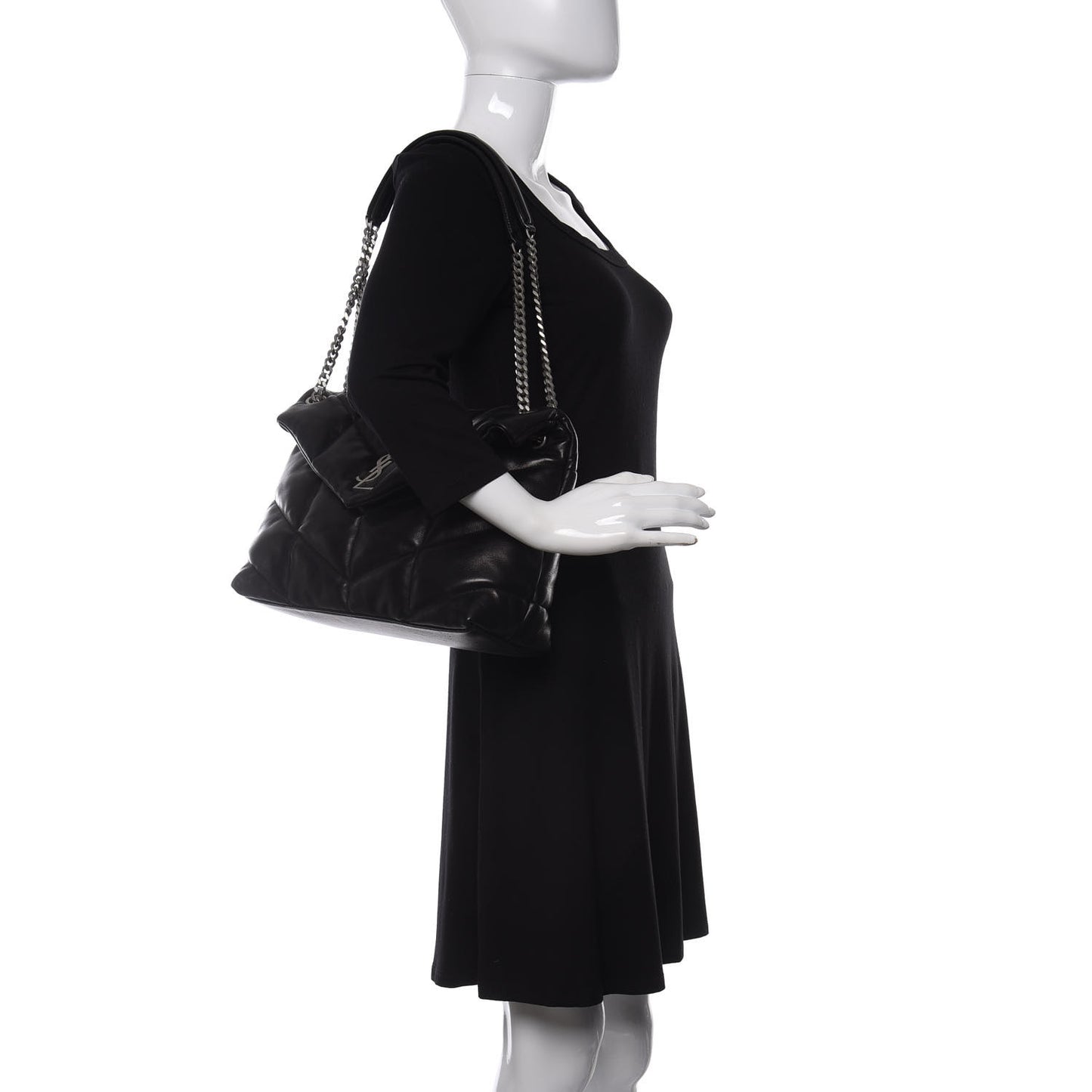 Lambskin Quilted Medium Loulou Puffer Monogram Chain Satchel Black