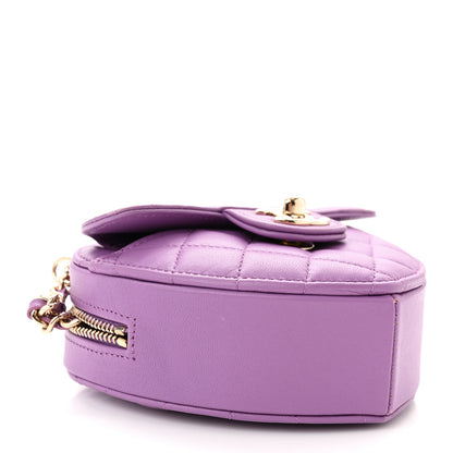 Chanel Lambskin Quilted CC In Love Heart Clutch With Chain Purple 4 of 12