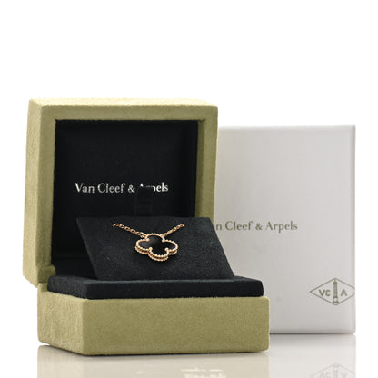 Van Cleef & Arpels 18K Yellow Gold Black Onyx Vintage Alhambra Pendant Necklace 4 of 4
