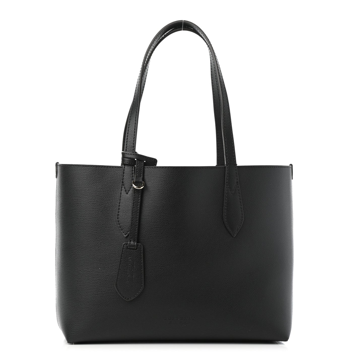 Grainy Calfskin Haymarket Check Medium Reversible Tote Black