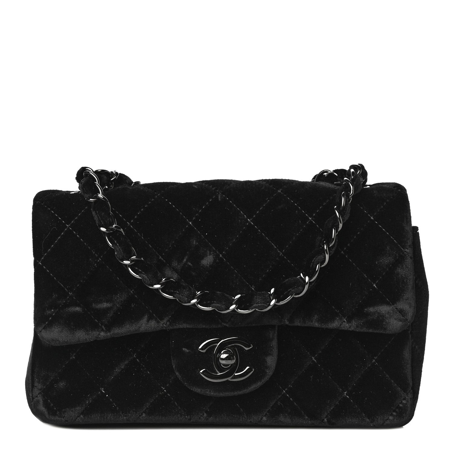 Chanel Velvet Quilted Mini Rectangular Flap So Black 1 of 15
