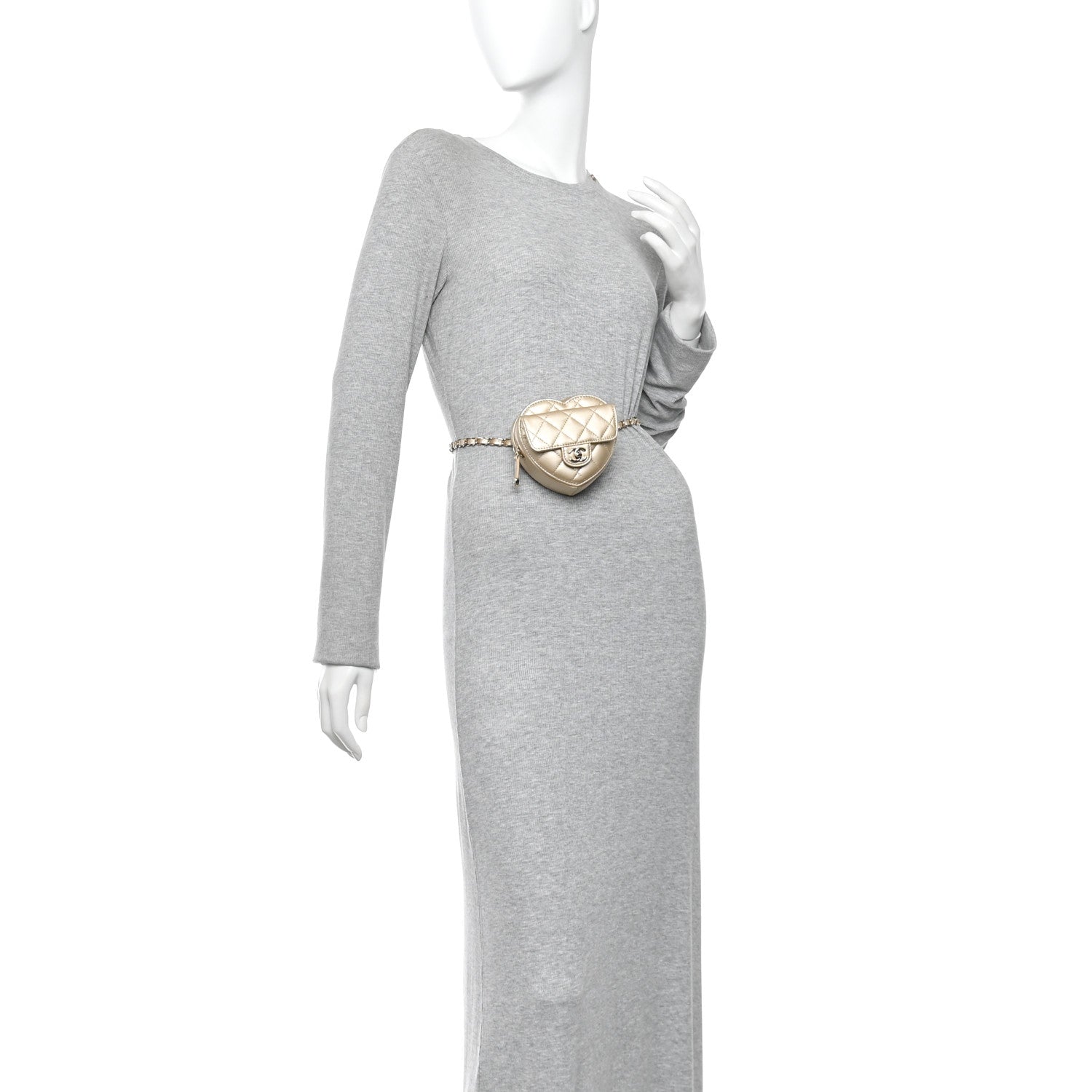 Chanel Metallic Lambskin Quilted CC In Love Heart Waist Belt Bag With Chain Gold 2 of 13