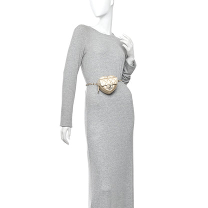 Chanel Metallic Lambskin Quilted CC In Love Heart Waist Belt Bag With Chain Gold 2 of 13