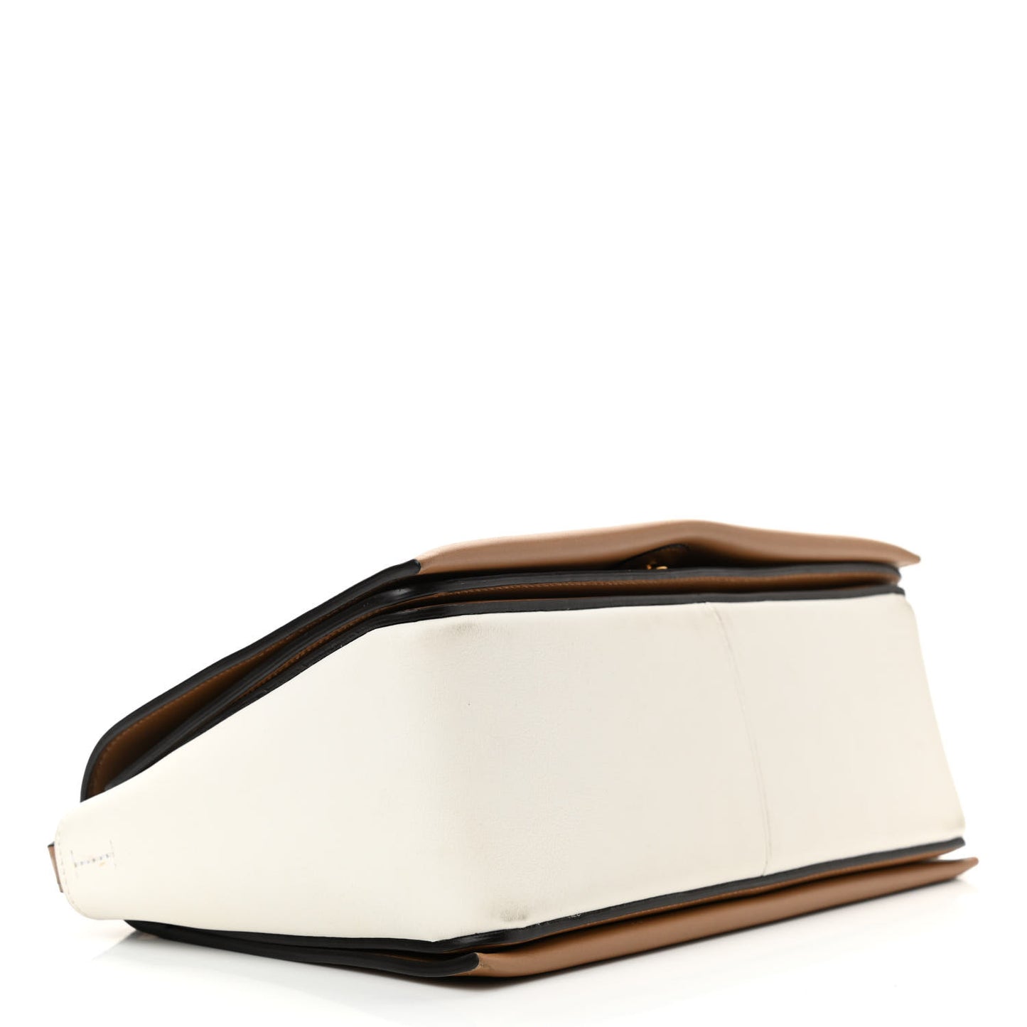 Shiny Smooth Calfskin Medium Frame Shoulder Bag Tan Optic White