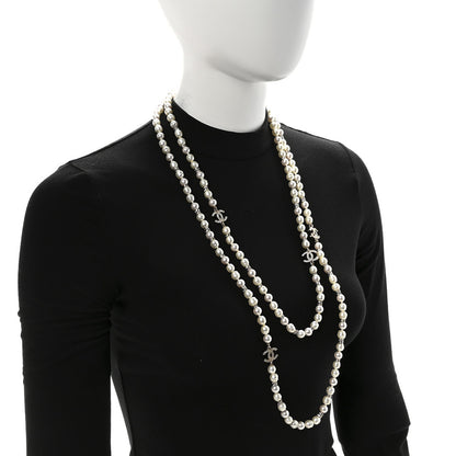 Chanel Crystal Pearl CC Long Necklace Light Gold 2 of 7