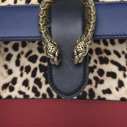 Gucci Calf Hair Calfskin Bamboo Web Leopard Print Medium Dionysus Top Handle Bag Natural Blue Agata Hibiscus Red 9 of 13
