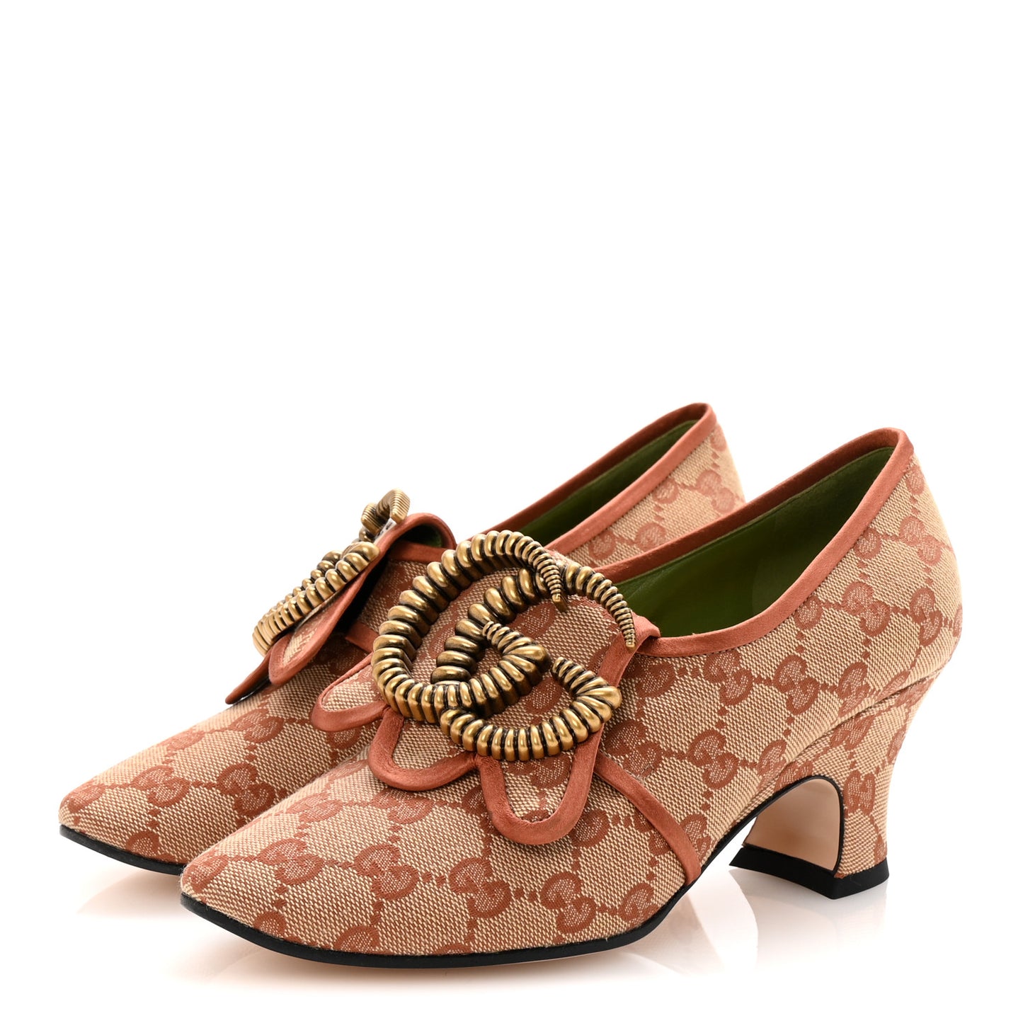 Monogram Satin Torchon Double G Pumps 37.5 Beige Ruggine Copper