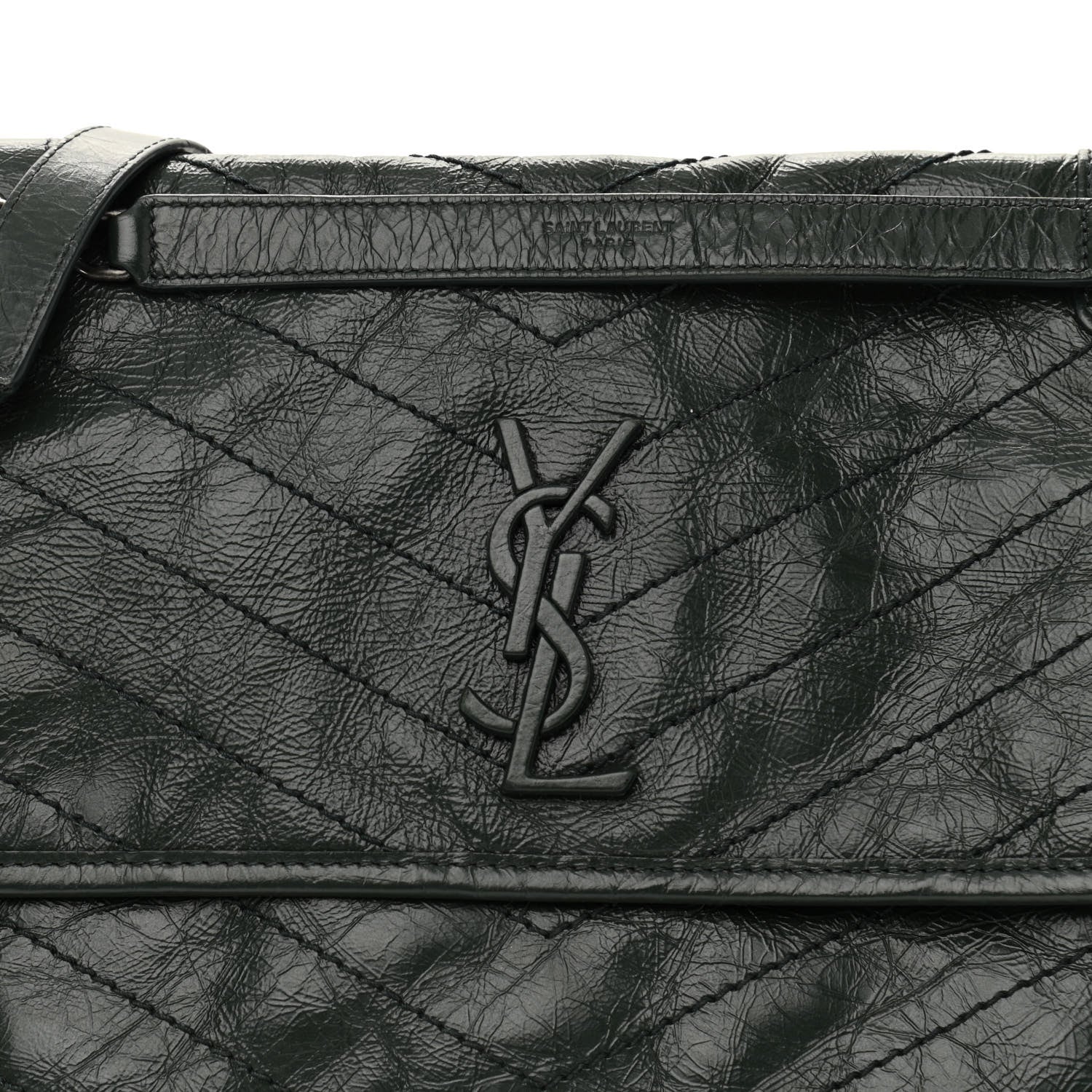 Saint Laurent Crinkled Calfskin Matelasse Monogram Medium Niki Chain Satchel Military Olive 8 of 11