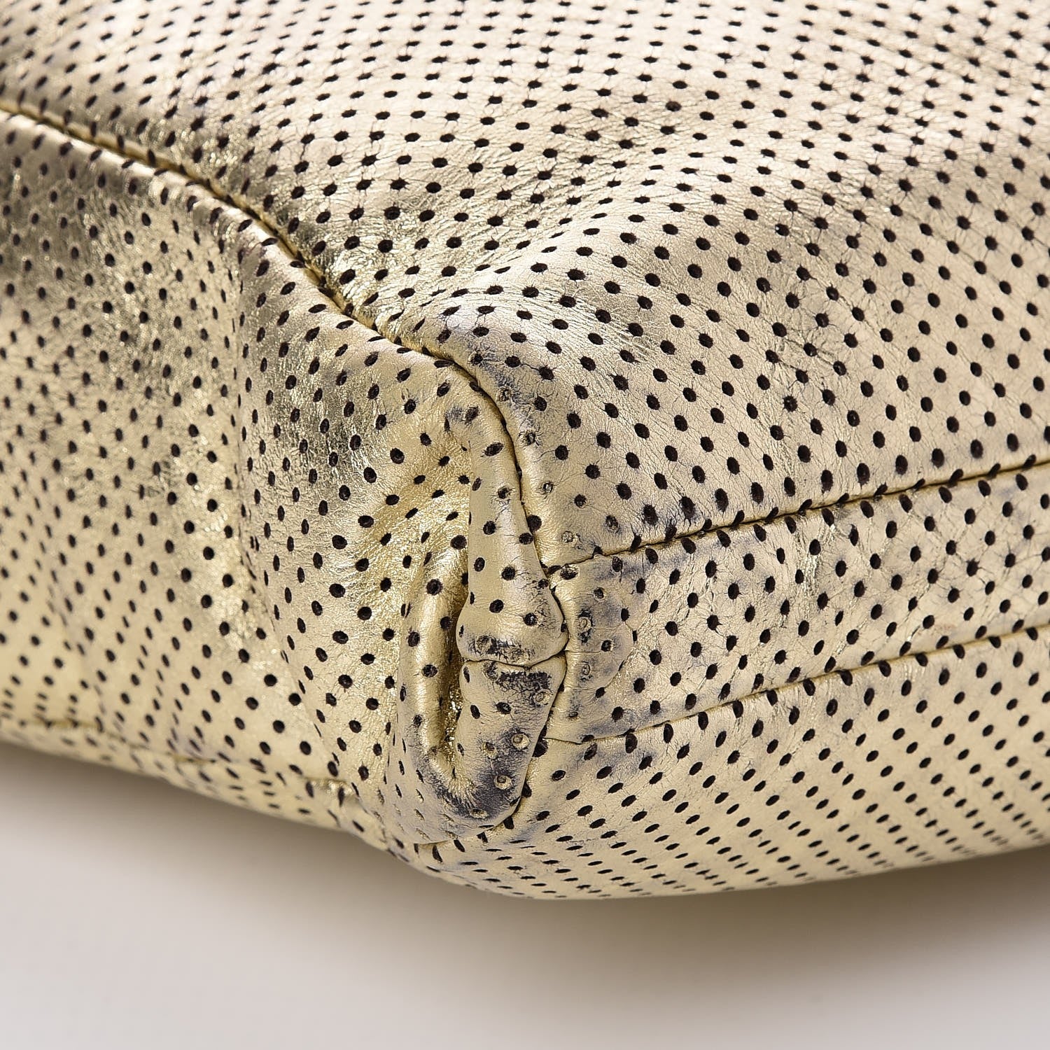 Chanel Metallic Crackled Calfskin Perforated Drill Shoulder Bag Gold 9 of 12