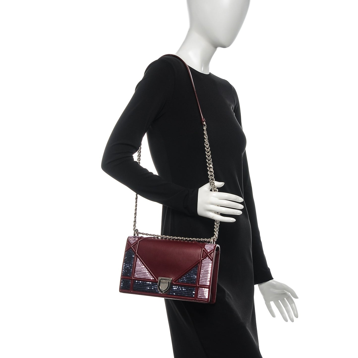 Lambskin Sequin Medium Diorama Flap Bag Plum