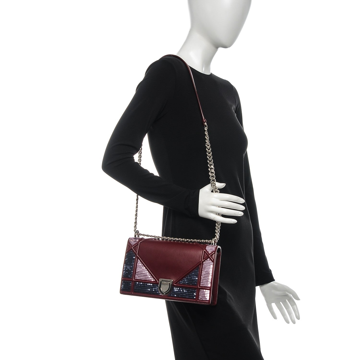 Christian Dior Lambskin Sequin Medium Diorama Flap Bag Plum 2 of 13