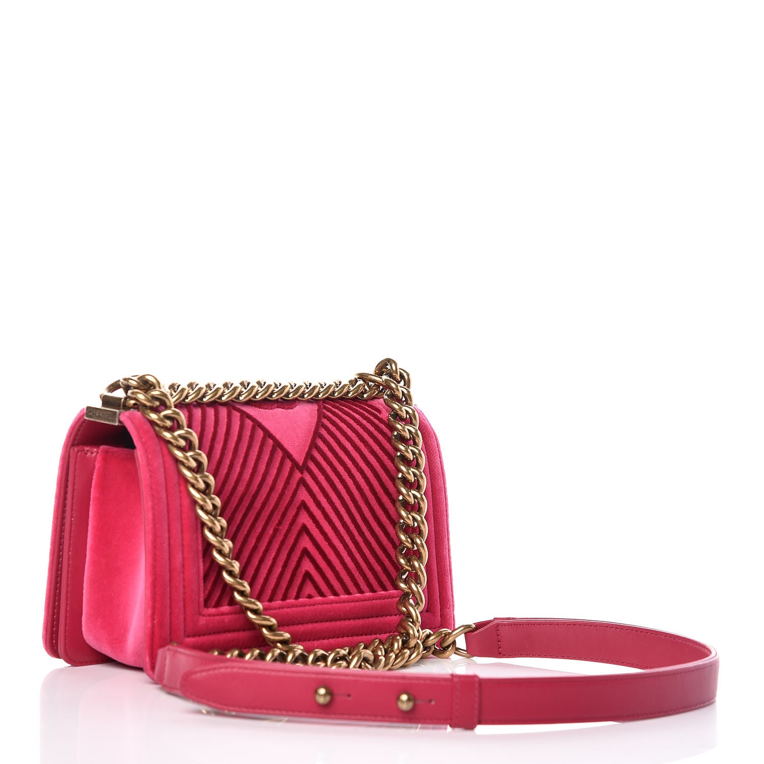 Chanel Velvet Chevron Small Boy Flap Fuchsia 3 of 9