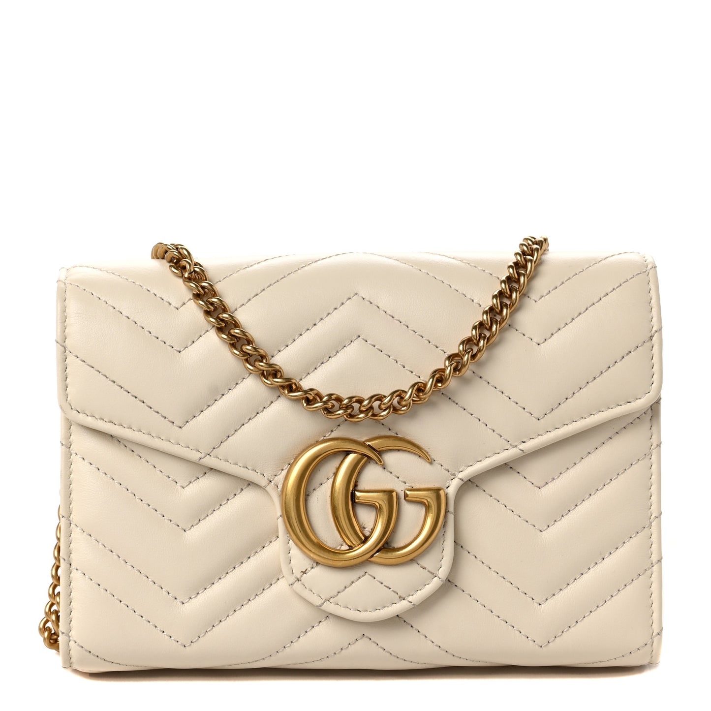 Calfskin Matelasse GG Marmont Chain Wallet Mystic White