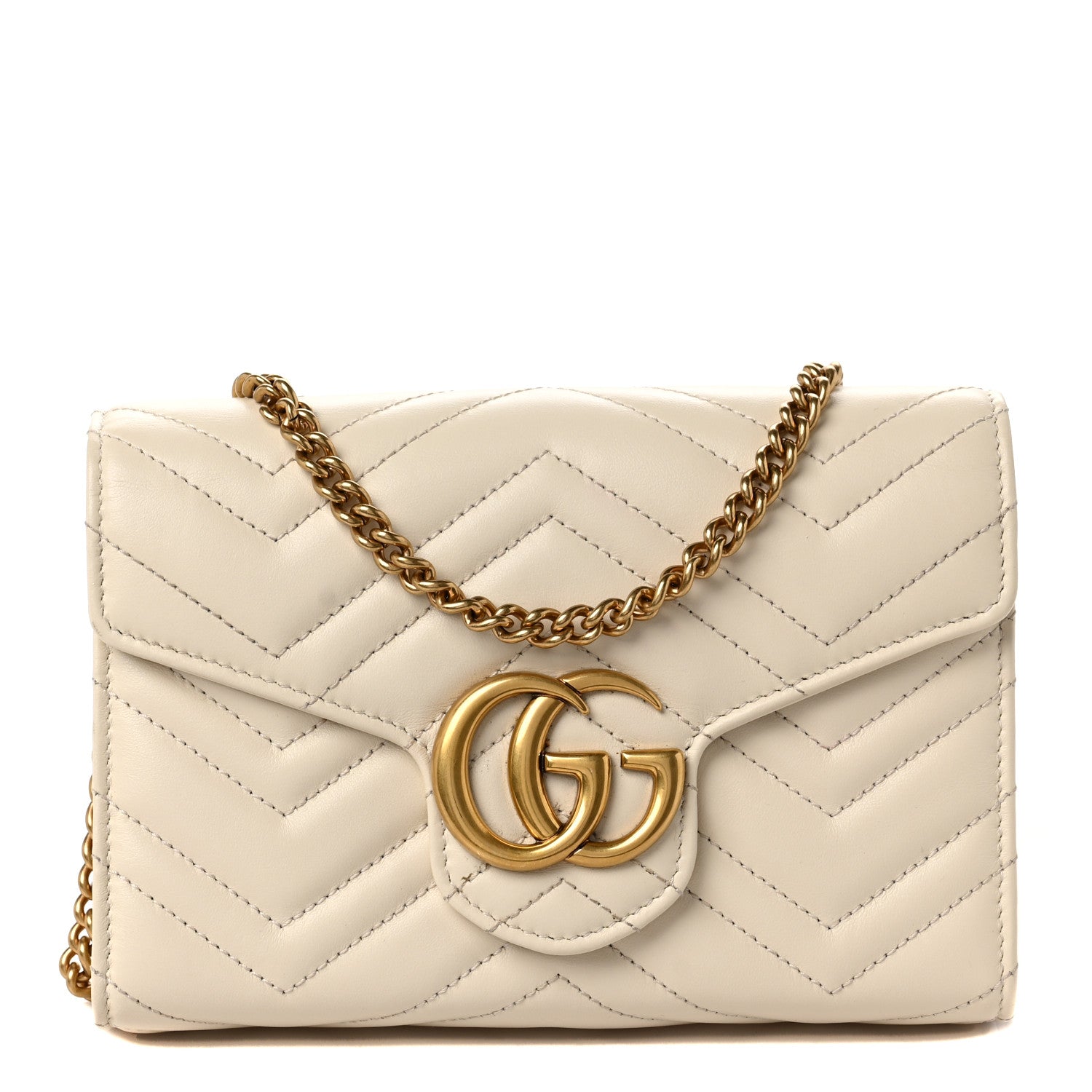 Gucci Calfskin Matelasse GG Marmont Chain Wallet Mystic White 1 of 9
