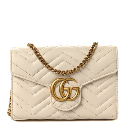 Gucci Calfskin Matelasse GG Marmont Chain Wallet Mystic White 1 of 9