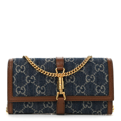 Gucci New Denim GG Monogram Jackie 1961 Chain Wallet Blue Tea Cuir 1 of 10