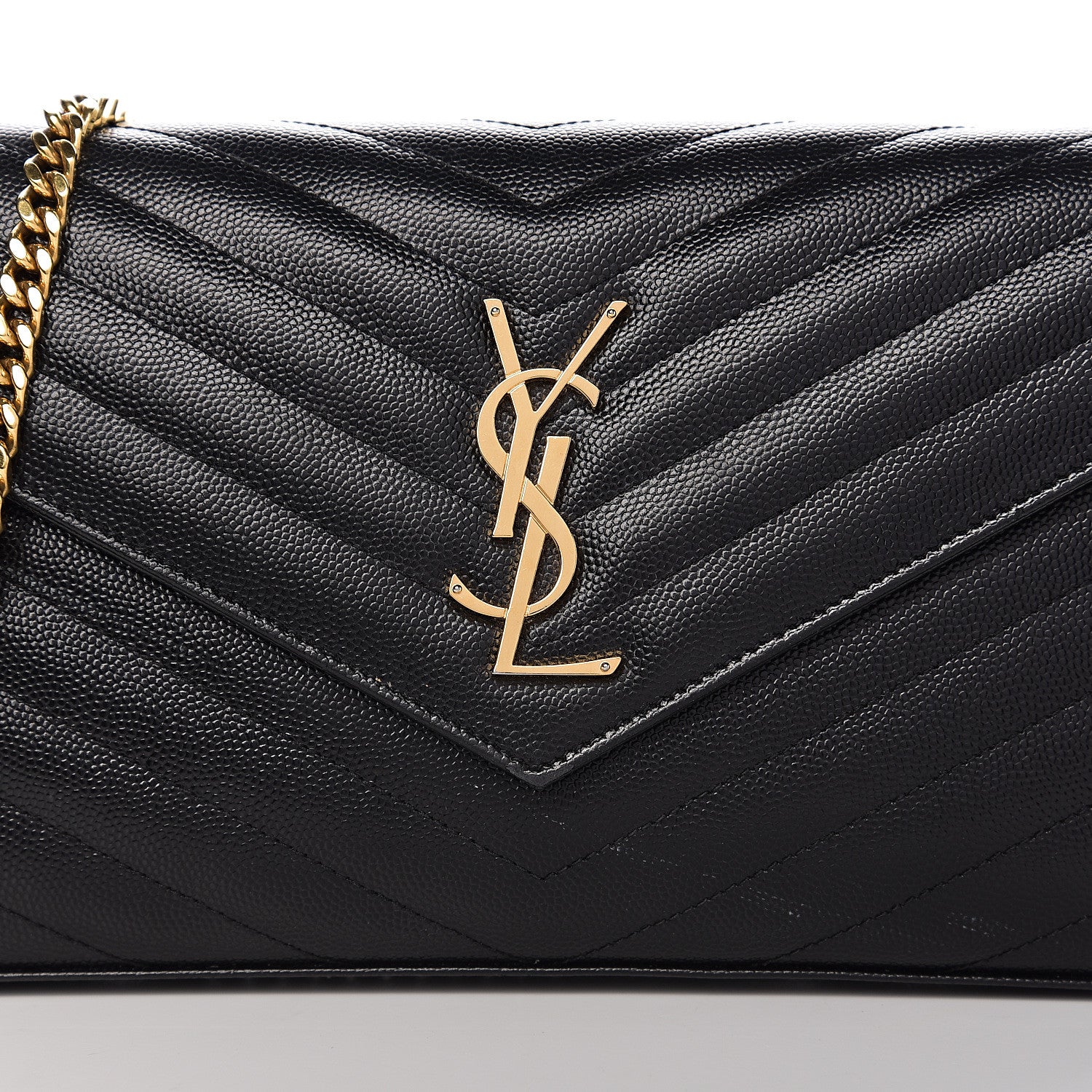Saint Laurent Grain De Poudre Matelasse Chevron Monogram Chain Wallet Black 9 of 9