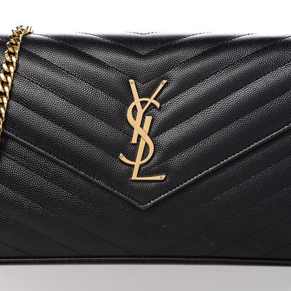 Saint Laurent Grain De Poudre Matelasse Chevron Monogram Chain Wallet Black 9 of 9