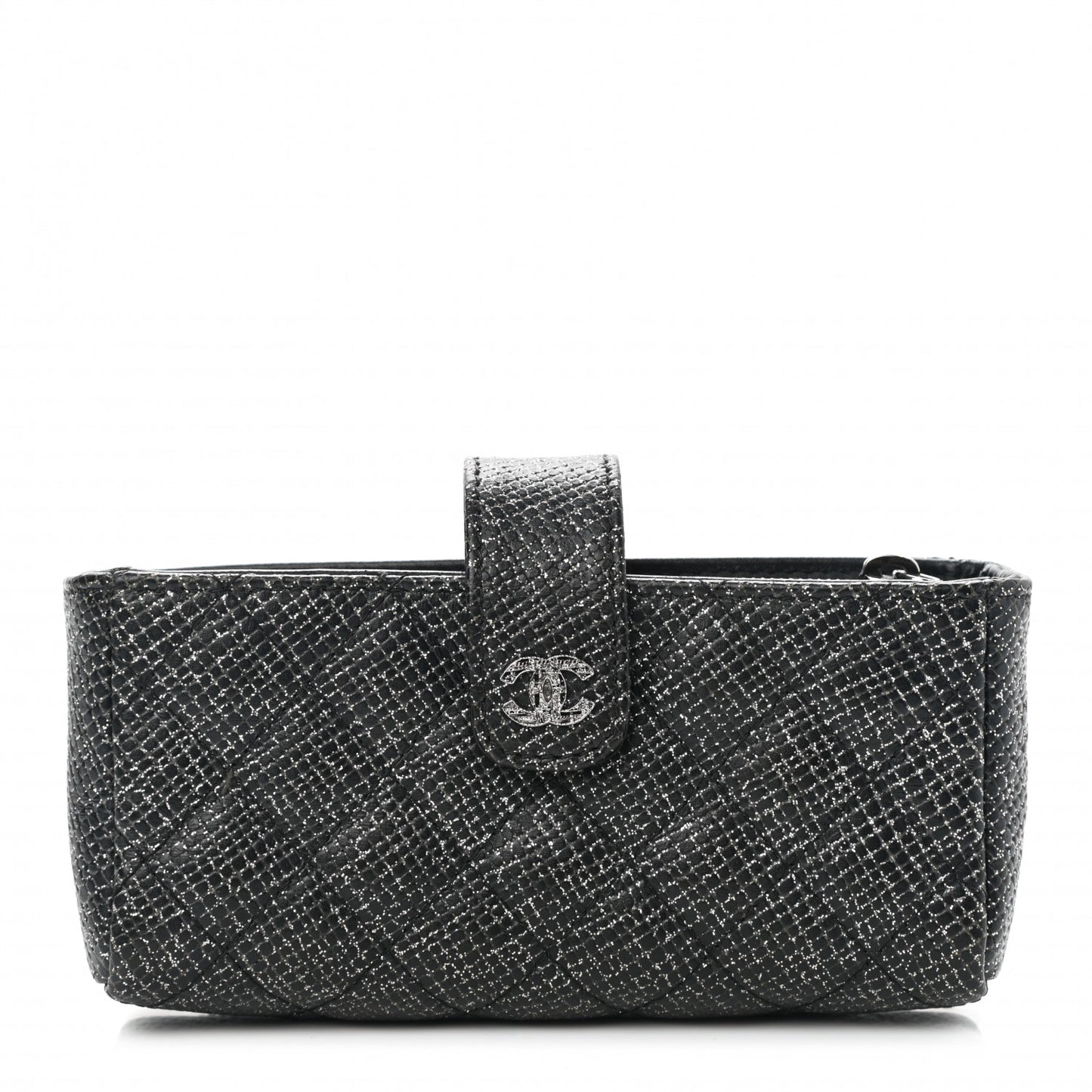 Glitter Calfskin Quilted Mini Phone Holder Clutch Black