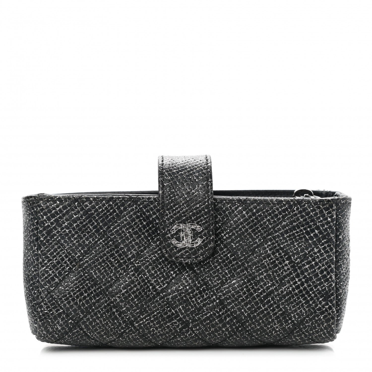 Chanel Glitter Calfskin Quilted Mini Phone Holder Clutch Black 1 of 10