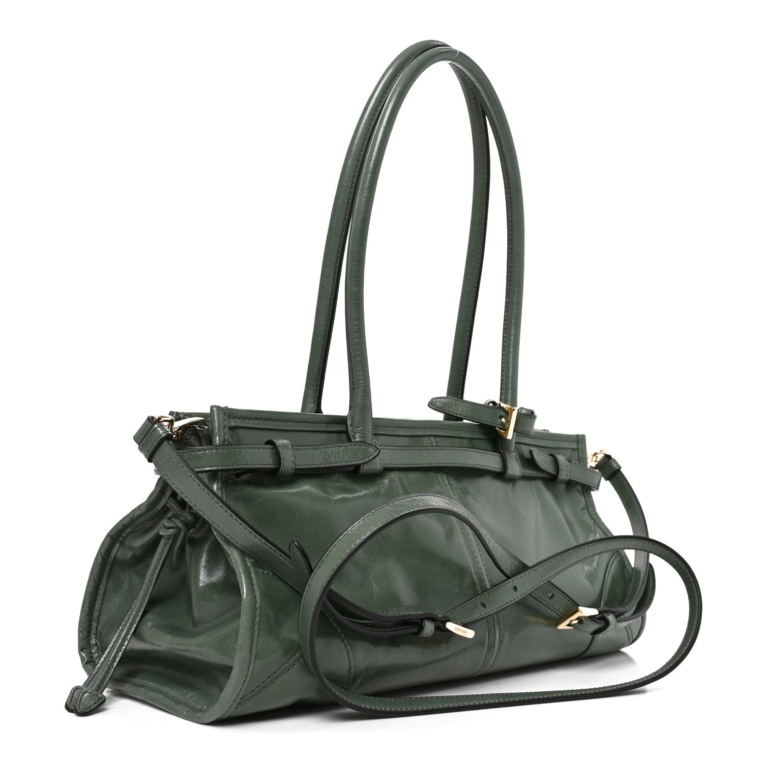 Prada Glossy Calfskin Triangle Medium Bonnie Shoulder Bag Salvia 3 of 9