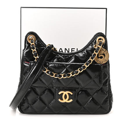 Chanel Shiny Crumpled Calfskin Quilted Small Wavy CC Hobo Black 11 of 11