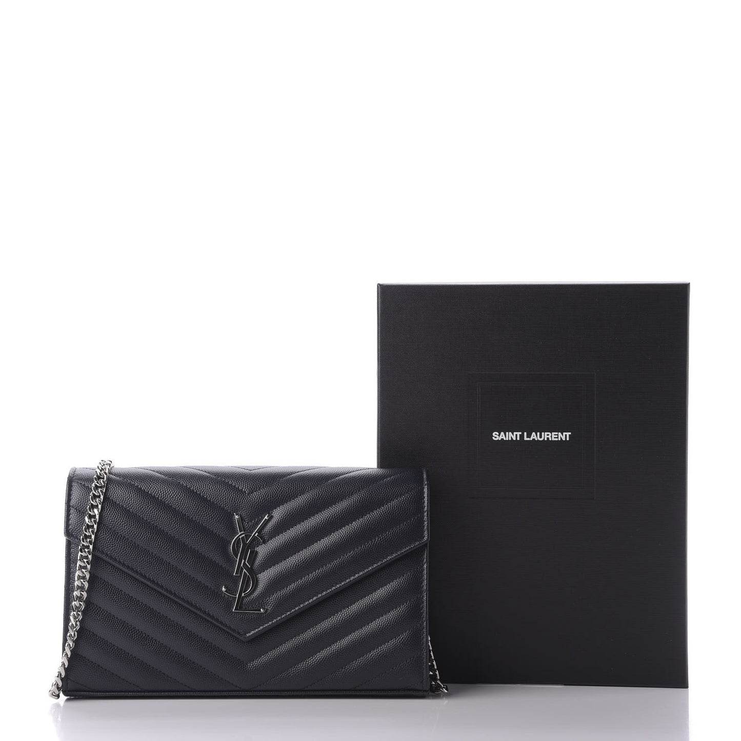 Grain De Poudre Matelasse Chevron Monogram Chain Wallet Deep Marine
