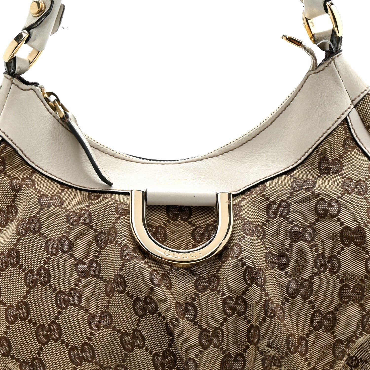 Gucci Monogram Medium D Gold Ring Hobo White 8 of 14
