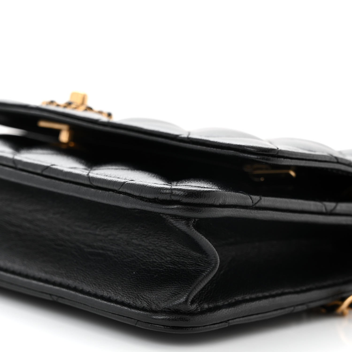 Chanel Shiny Calfskin Quilted Metal Top Handle Wallet On Chain WOC Black 11 of 12