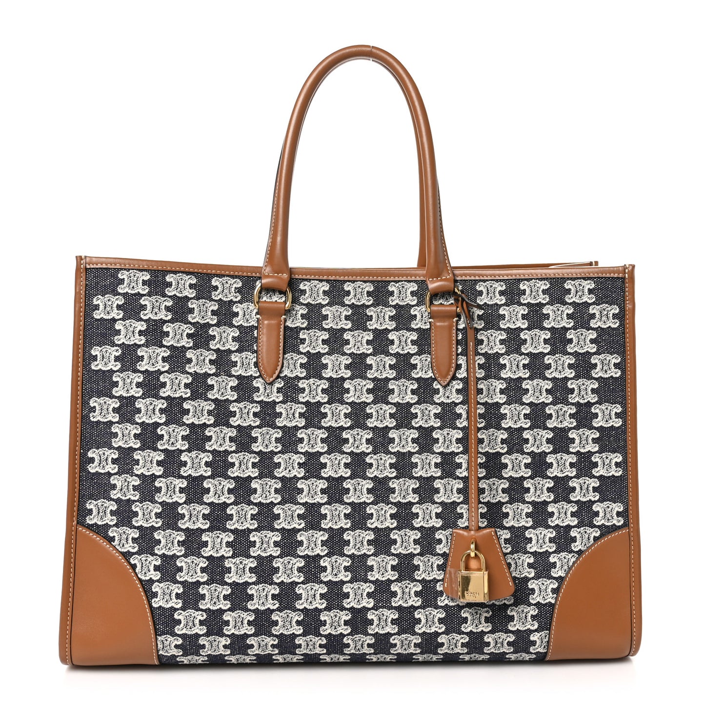 Canvas Calfskin Triomphe Embroidered Horizontal Cabas Navy Blue