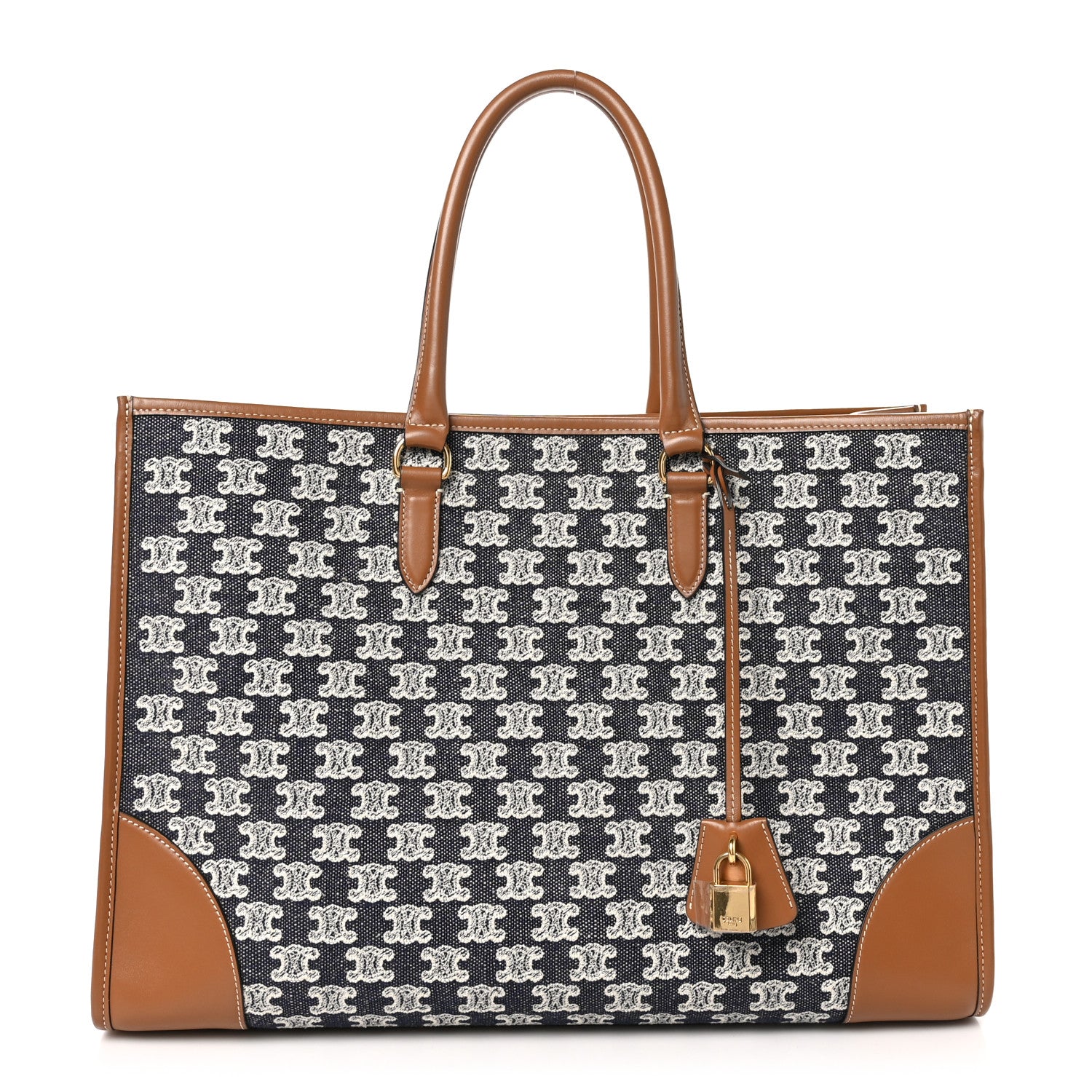 Celine Canvas Calfskin Triomphe Embroidered Horizontal Cabas Navy Blue 1 of 10