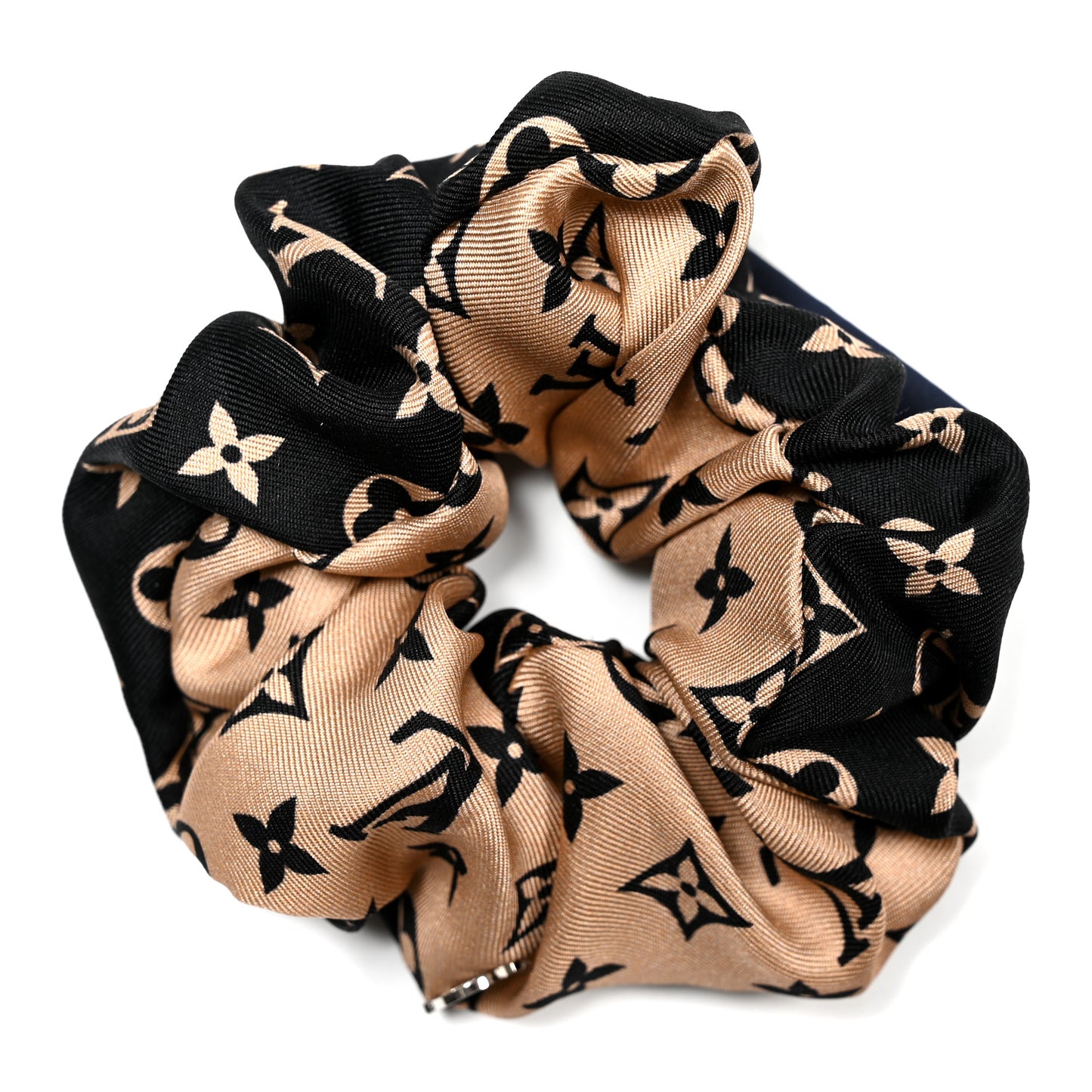 Silk Monogram Scrunchy Beige Black