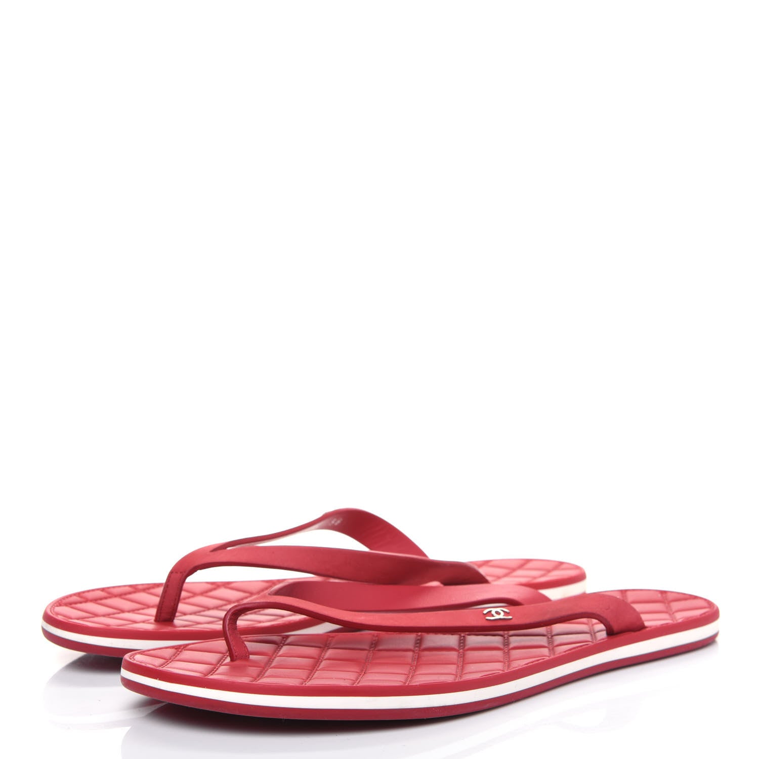Chanel Suede Calfskin Rubber Thong Sandals 38 Red 3 of 12