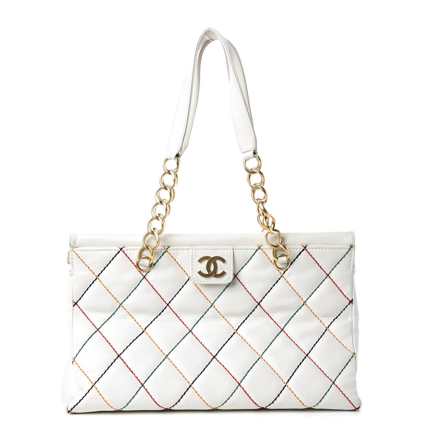 Calfskin Multicolor Stitch Tote White