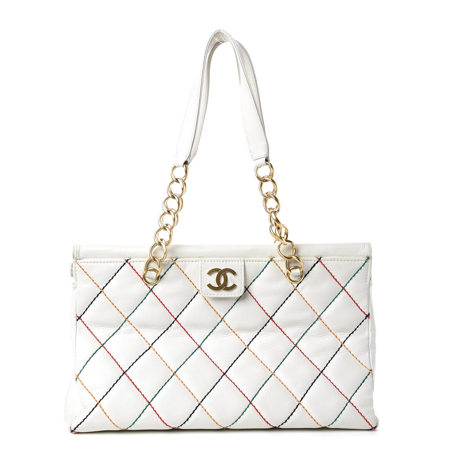 Chanel Calfskin Multicolor Stitch Tote White 1 of 11