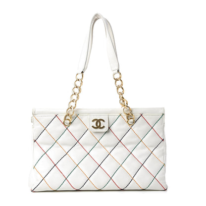 Chanel Calfskin Multicolor Stitch Tote White 1 of 11