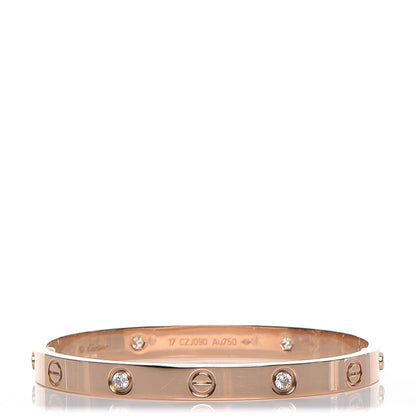 Cartier 18K Pink Gold 4 Diamond LOVE Bracelet 17 1 of 7