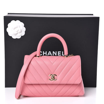 Chanel Caviar Chevron Quilted Mini Coco Handle Flap Pink 11 of 11