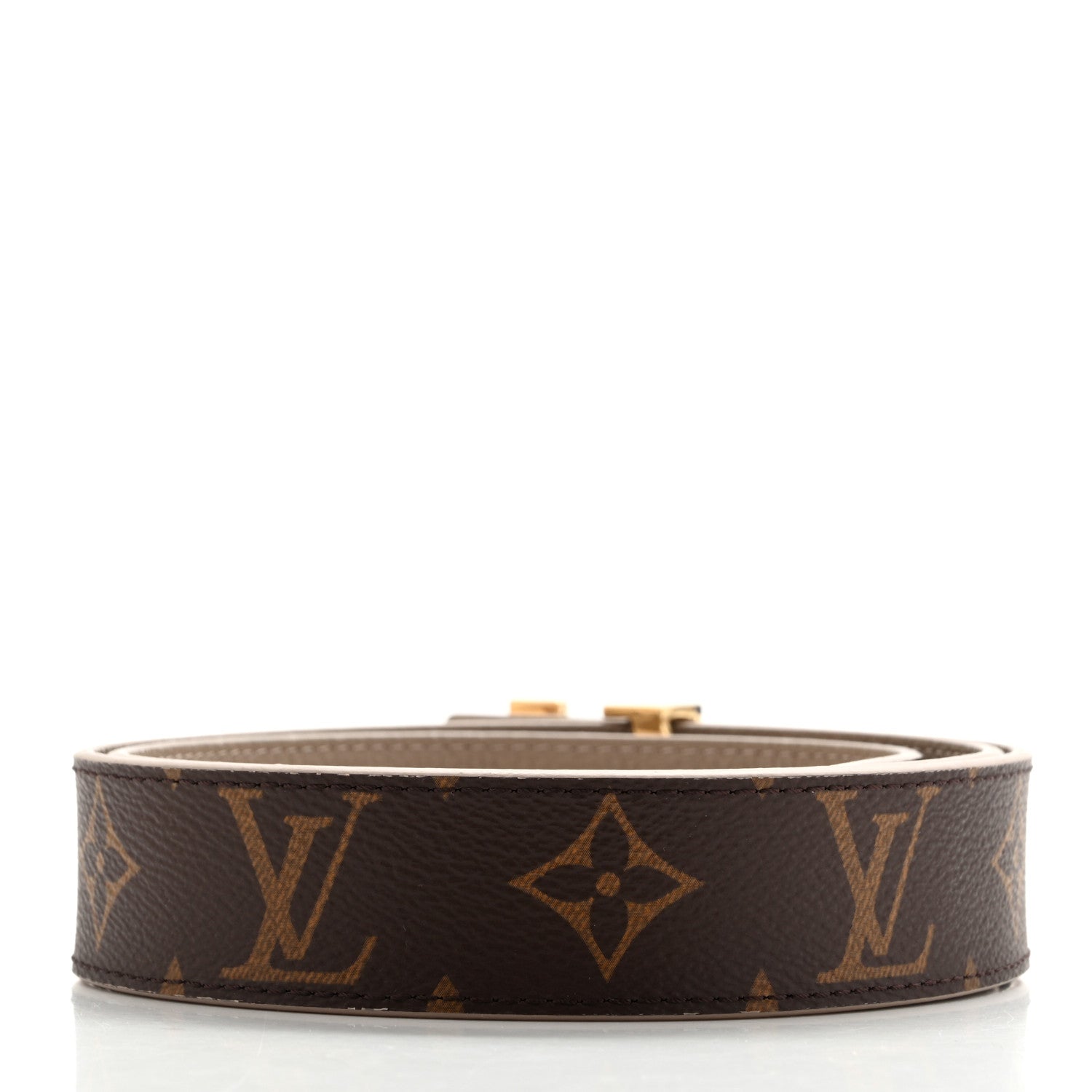 Louis Vuitton Calfskin Monogram 30mm LV Initiales Reversible Belt 80 32 Beige 3 of 9