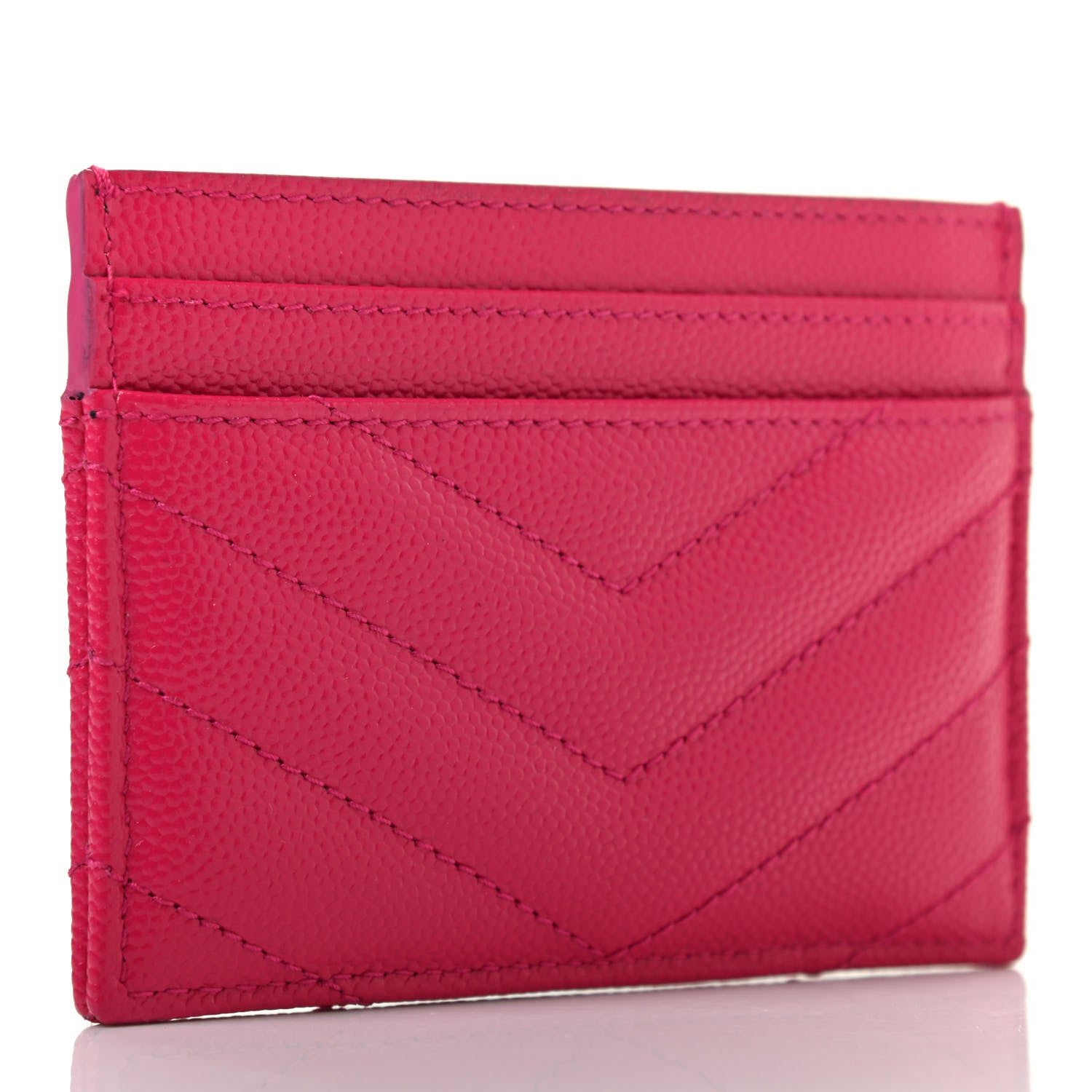 Saint Laurent Grain De Poudre Matelasse Chevron Monogram Credit Card Case Bubblegum 3 of 7