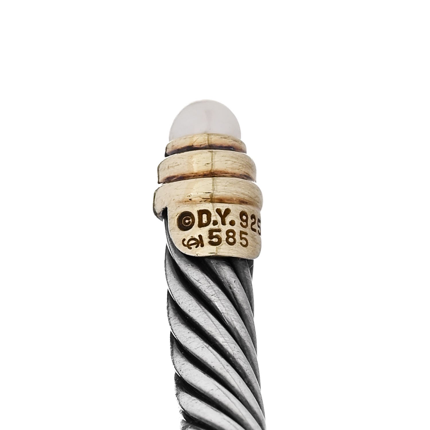 David Yurman Sterling Silver 14K Yellow Gold Pearl 5mm Cable Classics Petite Bracelet 3 of 3