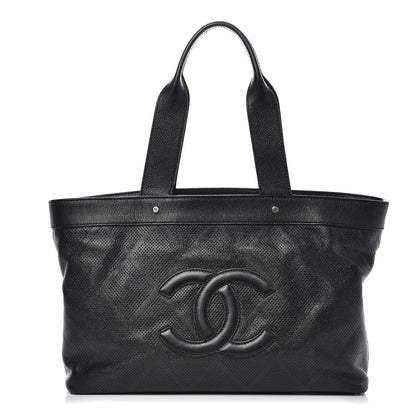 Chanel Goatskin Perforated Large CC Tote Black 1 of 17