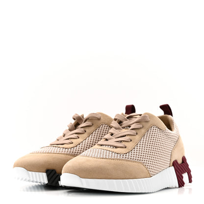 Hermes Air Mesh Suede Goatskin Bouncing Sneakers 37.5 Beige Argile 4 of 10