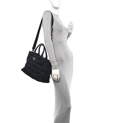 Prada Re-Nylon Nappa Triangle Quilted Padded Medium Double Handled Zip Tote Black 2 of 9