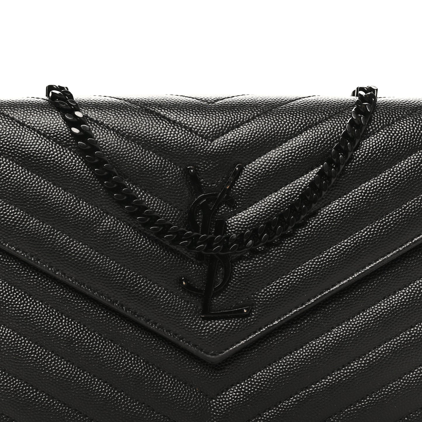 Grain De Poudre Matelasse Chevron Monogram Monochrome Chain Wallet Black