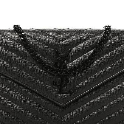 Saint Laurent Grain De Poudre Matelasse Chevron Monogram Monochrome Chain Wallet Black 7 of 9