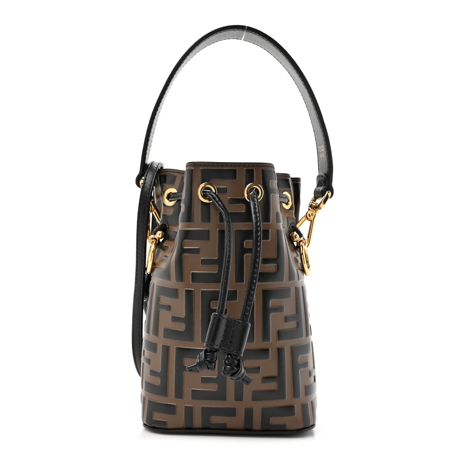 Fendi Vitello Liberty F is Fendi Bi-Color FF 1974 Embossed Mini Mon Tresor Bucket Bag Maya Black 1 of 10