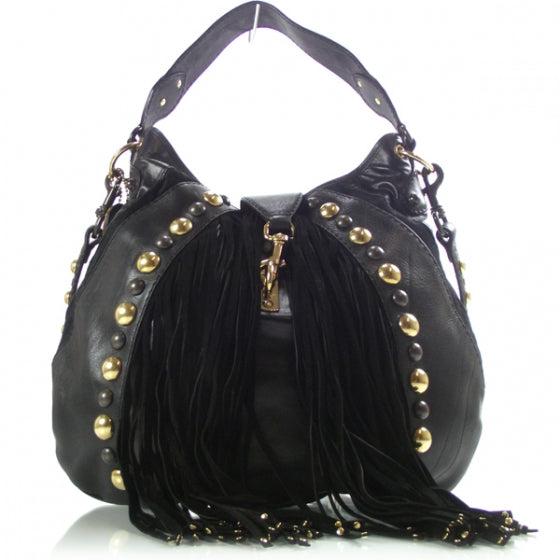Gucci Leather Suede Fringe Babouska Hobo Black 1 of 11