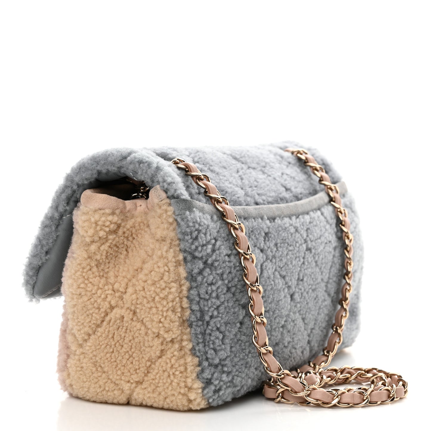 Shearling Sheepskin Single Flap Gray Pink Beige